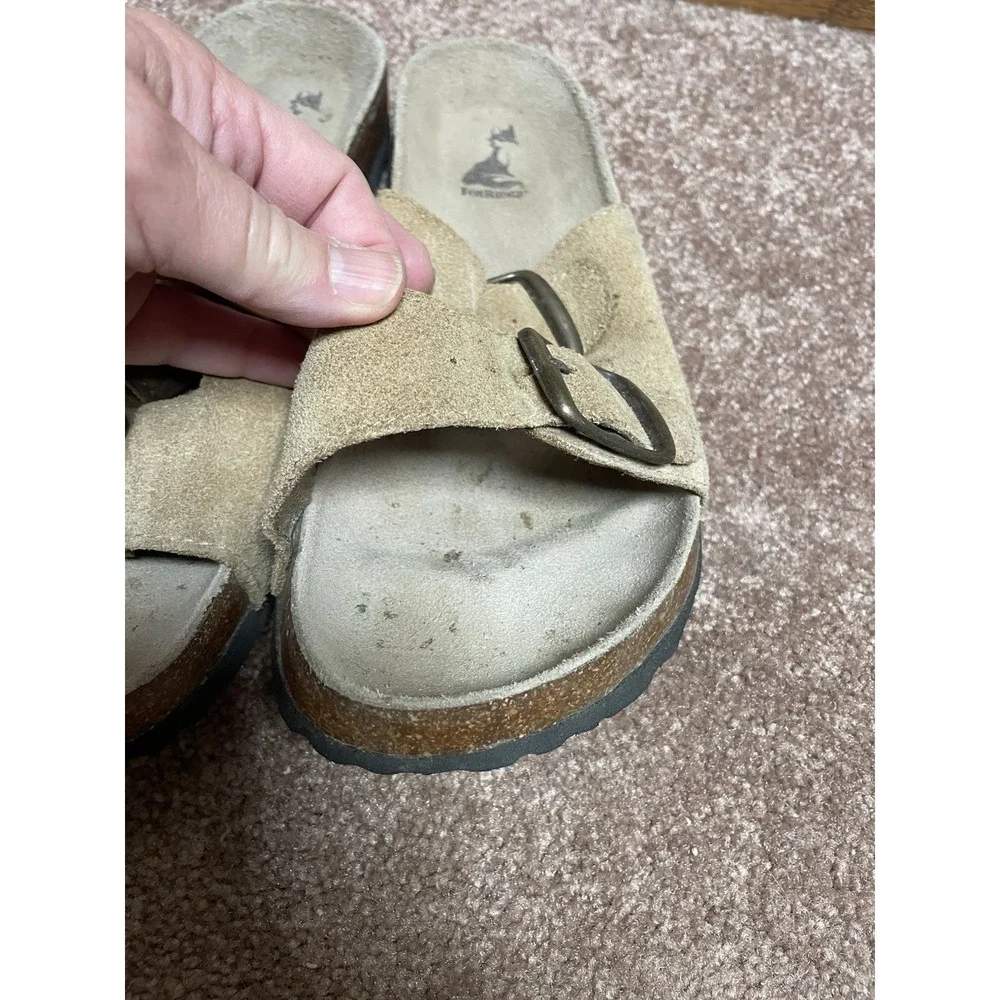 FOXRIDGE Women's Cork Slide Sandals Tan Leather Buckles 7 M